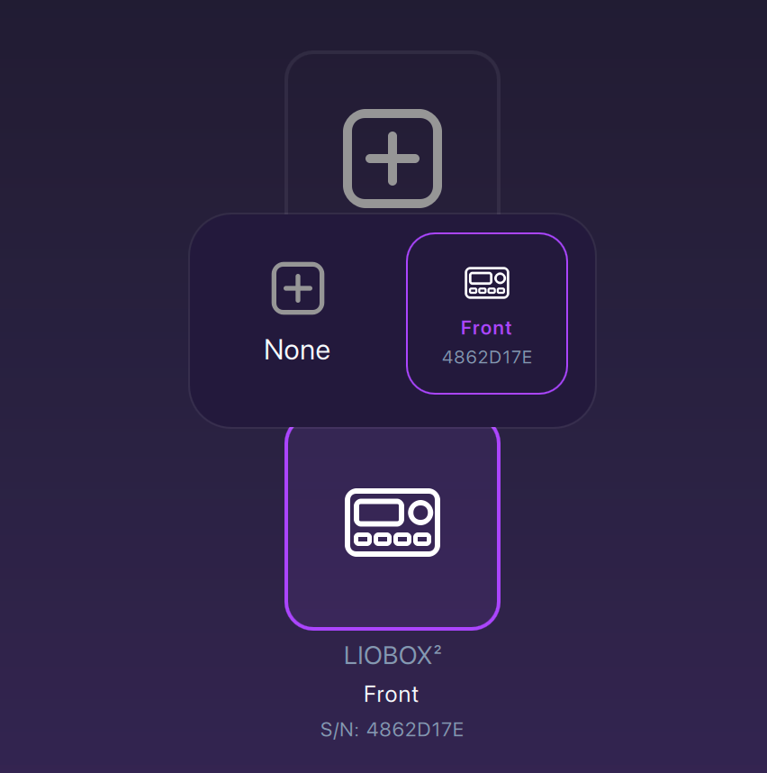 LIOBOX selection popup listing the connected LIOBOX²