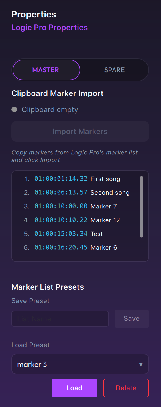 Logic Pro properties panel