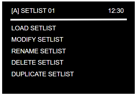 Setlist menu
