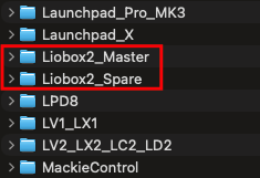 Liobox2_Master and Liobox2_Spare in the MIDI Remote Scripts folder