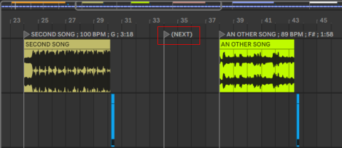 A (NEXT) marker between two songs