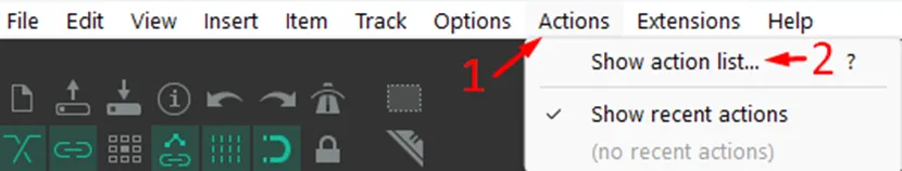 Actions menu with Show action list