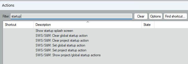 Action list filtered on "startup"