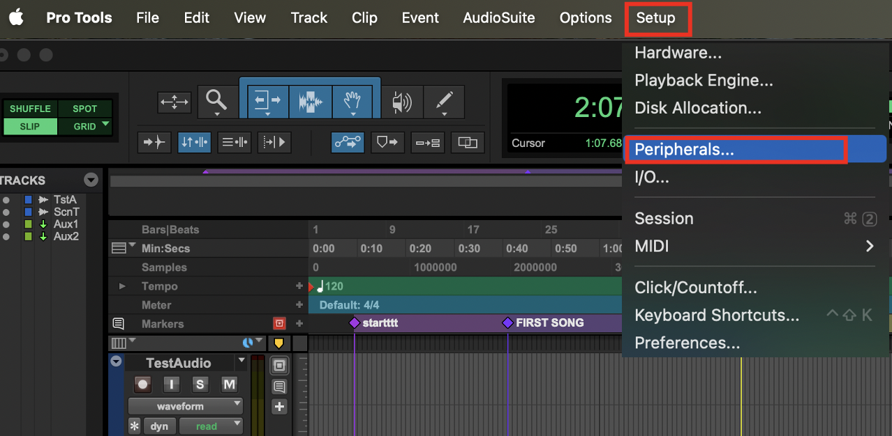 Setup → Peripherals and the Synchronization tab