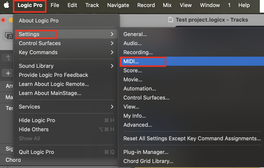 Logic Pro → Settings → MIDI