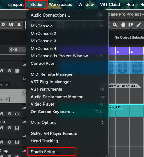 Studio menu with Studio Setup