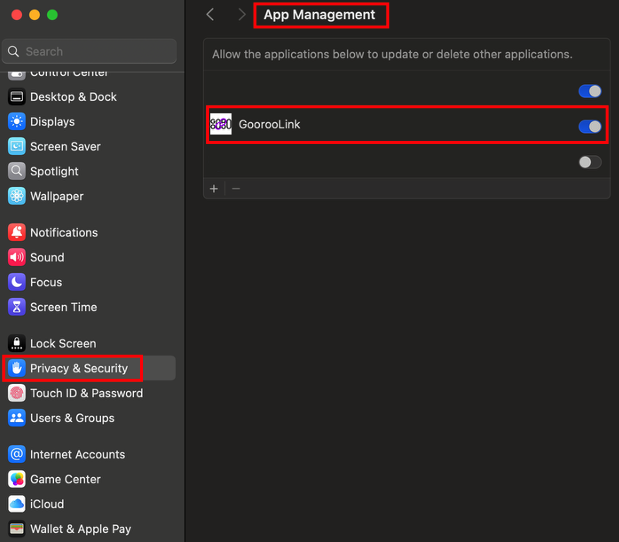 App Management with GoorooLink enabled