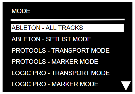 Mode menu with ABLETON - ALL TRACKS selected