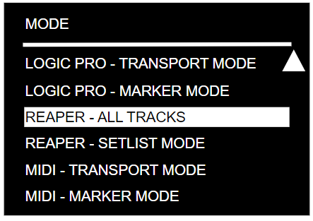 Mode menu with REAPER - ALL TRACKS selected