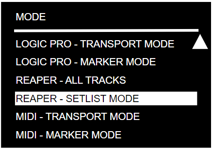 Mode menu with REAPER - SETLIST MODE selected