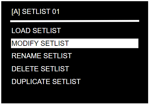 Setlist menu